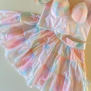 SOLD Selkie Custom Tiered Skirt in Chalk Rainbow Print
